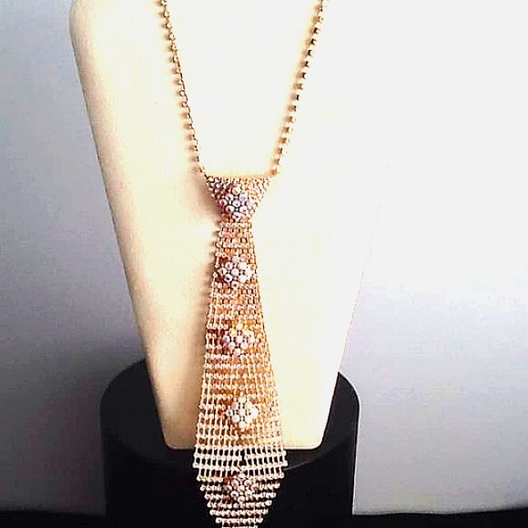 Gold Metal Mesh Tie Necklace - Picture 3 of 6
